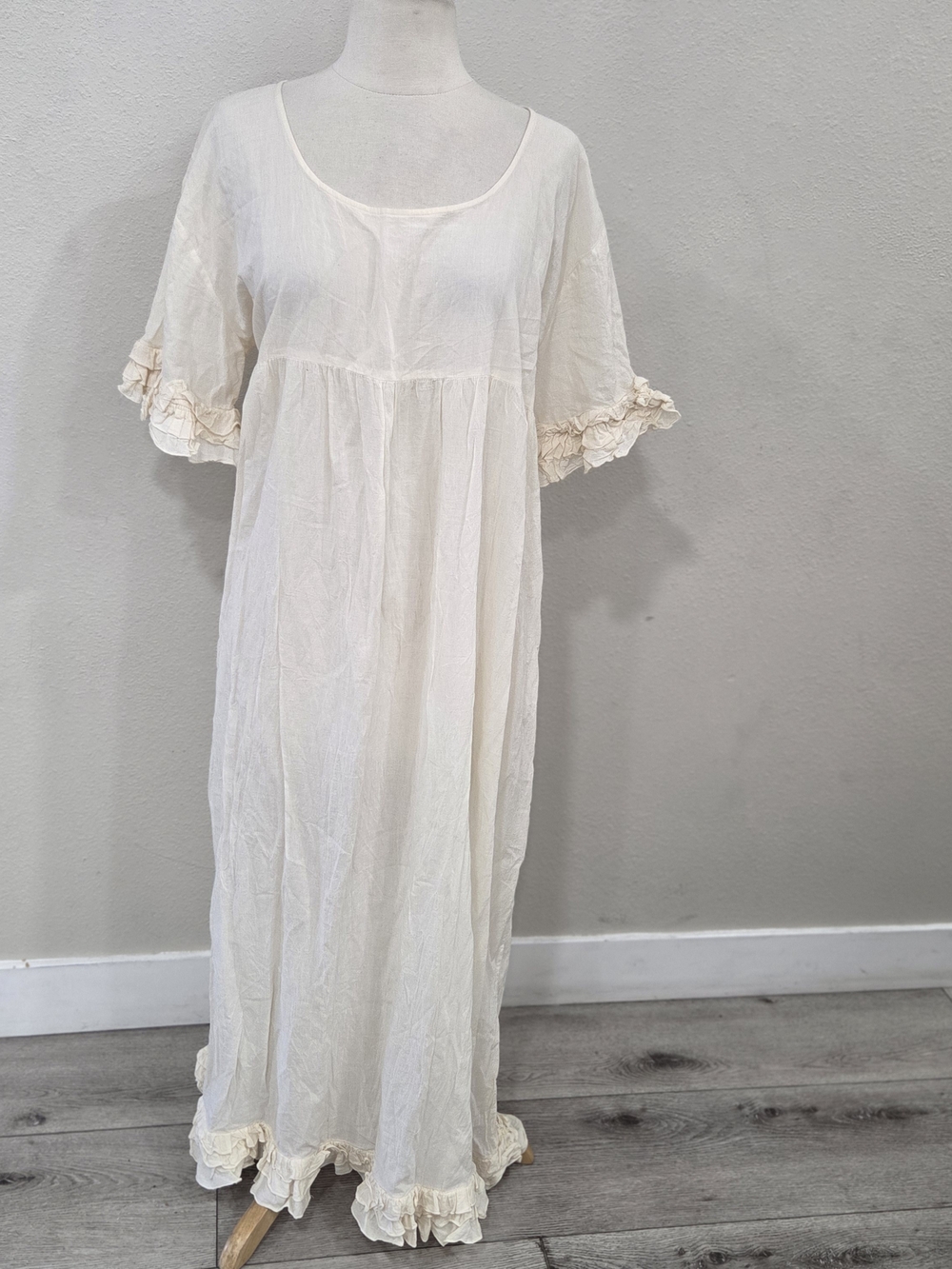 Cream Ruffle-Trim  Dress